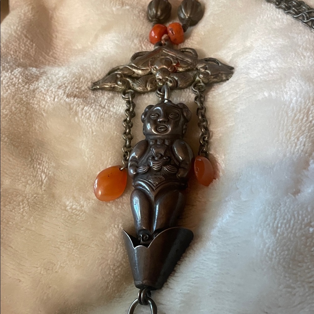 Vintage Silver and Orange Pendant Necklace